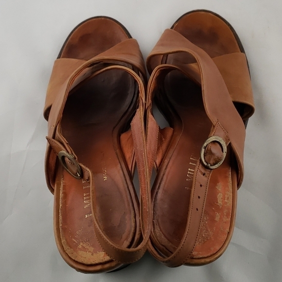 Vintage Leather Sandals Block Heel I.Miller Brown Small Platform In Box Good - Picture 6 of 12